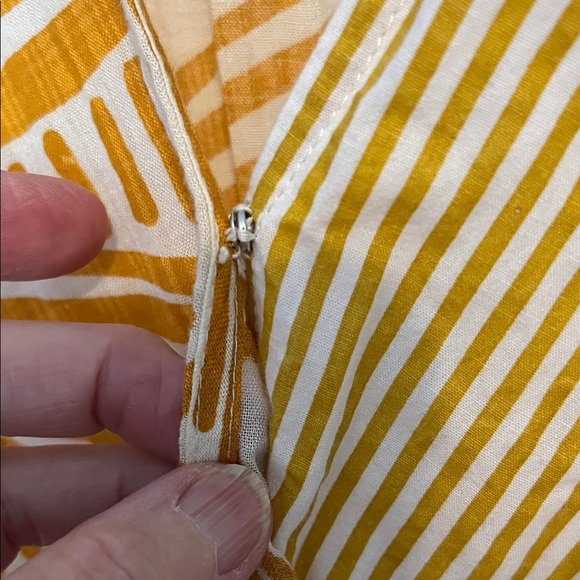 Roolee faux wrap Dress in golden Tan and Cream - Picture 6 of 13